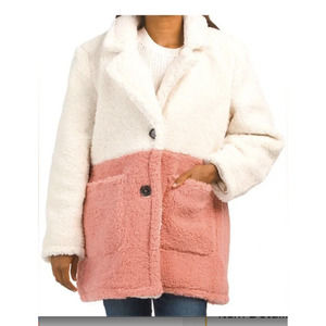 French Connection White + Pink Colorblock Teddy‎ Coat Size L